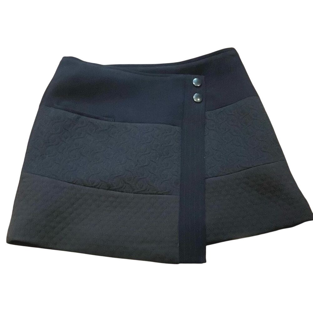 Cabi Swathe Quilted Snap Wrap Mini Skirt Pocket Textured Black Small